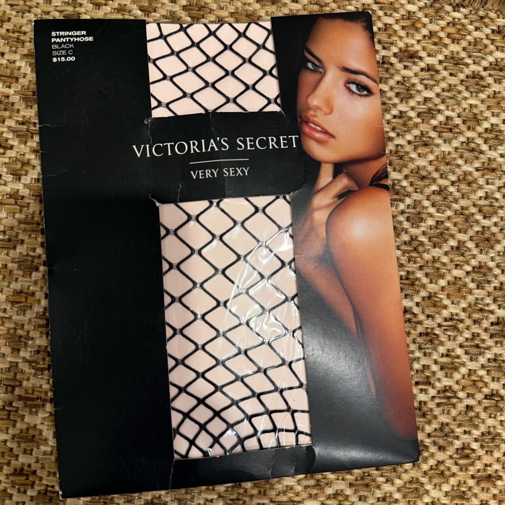 Victoria's Secret Very Sexy Black Stringer Fishnet Pantyhose - RARE